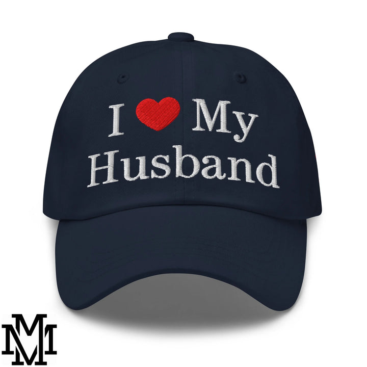 I Love My Husband Heart Embroidered Unstructured Dad Hat - Navy