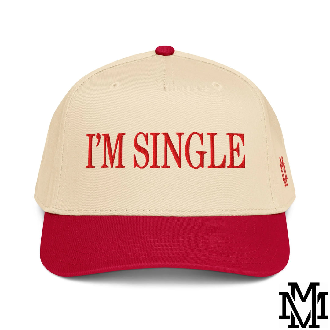 I'm Single Embroidered Baseball Snapback Hat - Red Natural