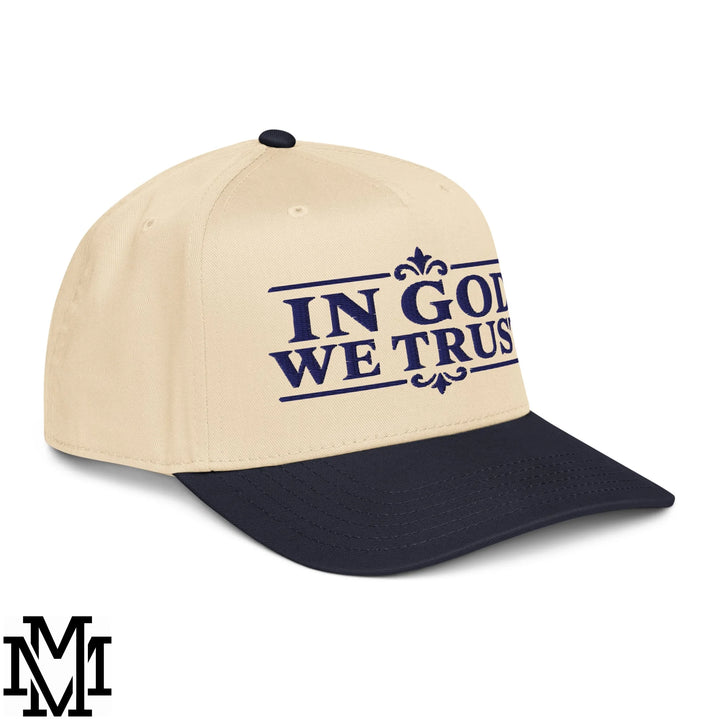 In God We Trust Embroidered Baseball Snapback Hat - Navy Natural