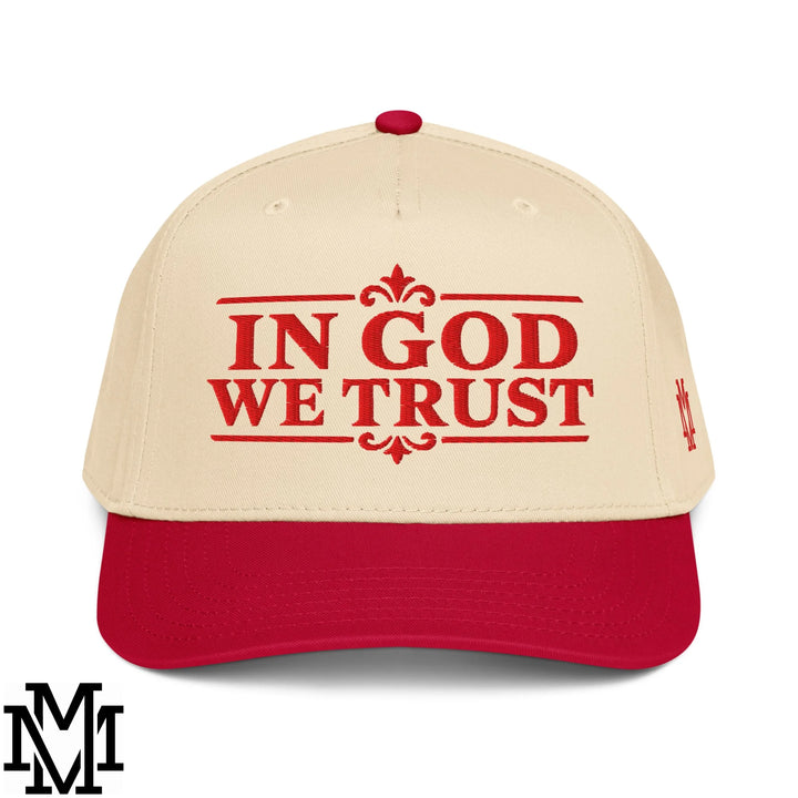 In God We Trust Embroidered Baseball Snapback Hat - Red Natural