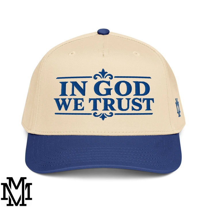 In God We Trust Embroidered Baseball Snapback Hat - Royal Natural