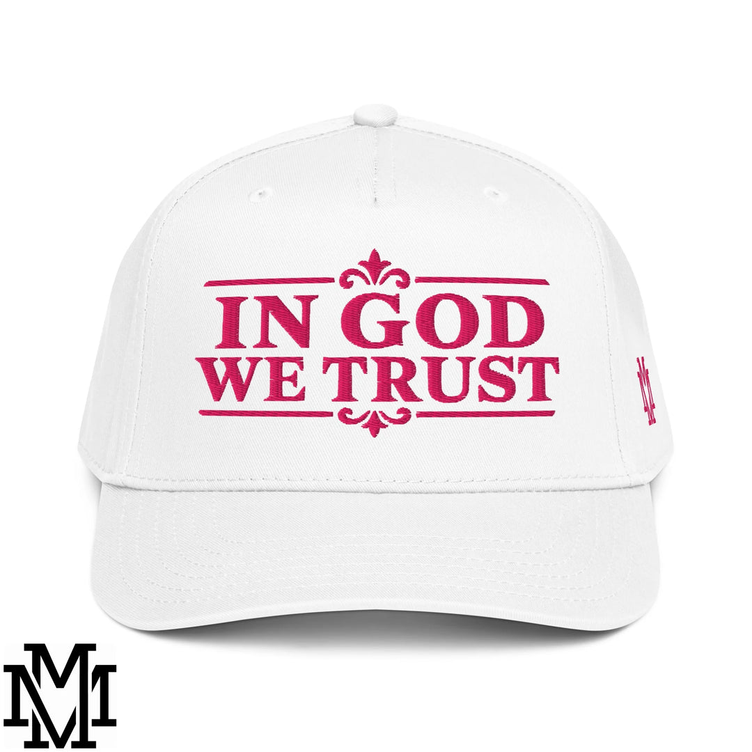 In God We Trust Embroidered Baseball Snapback Hat - White