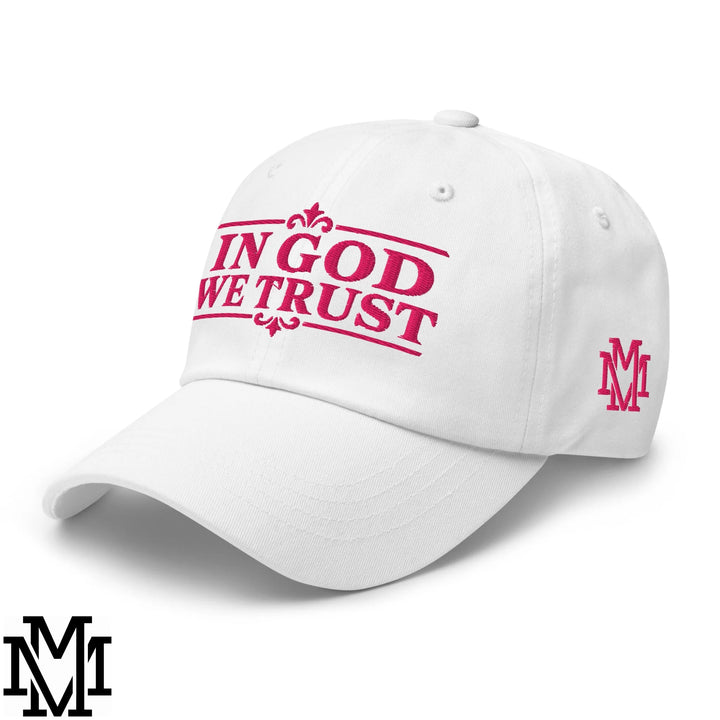 In God We Trust Embroidered Unstructured Dad Hat - White
