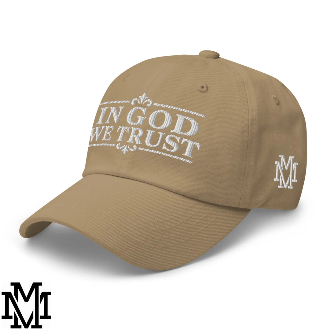 In God We Trust Embroidered Unstructured Dad Hat - Khaki