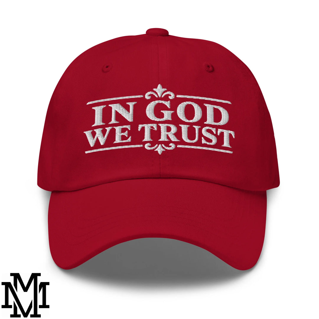 In God We Trust Embroidered Unstructured Dad Hat - Cranberry