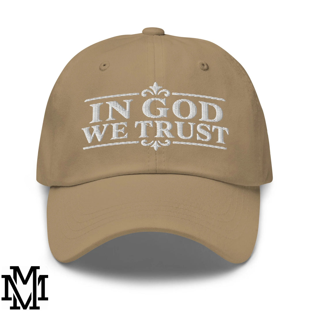 In God We Trust Embroidered Unstructured Dad Hat - Khaki