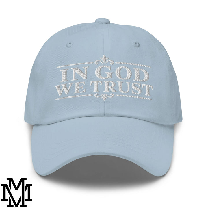 In God We Trust Embroidered Unstructured Dad Hat - Light Blue