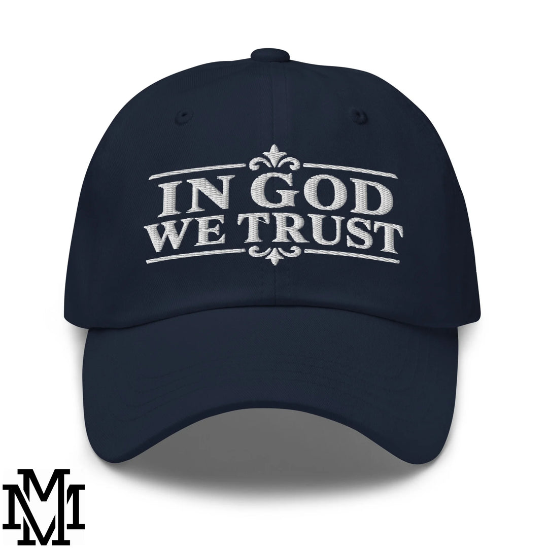 In God We Trust Embroidered Unstructured Dad Hat - Navy