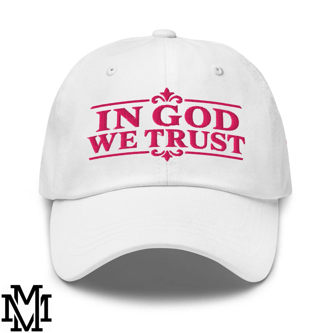 In God We Trust Embroidered Unstructured Dad Hat - White