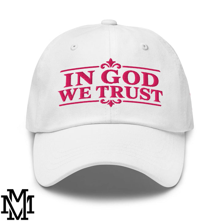 In God We Trust Embroidered Unstructured Dad Hat - White
