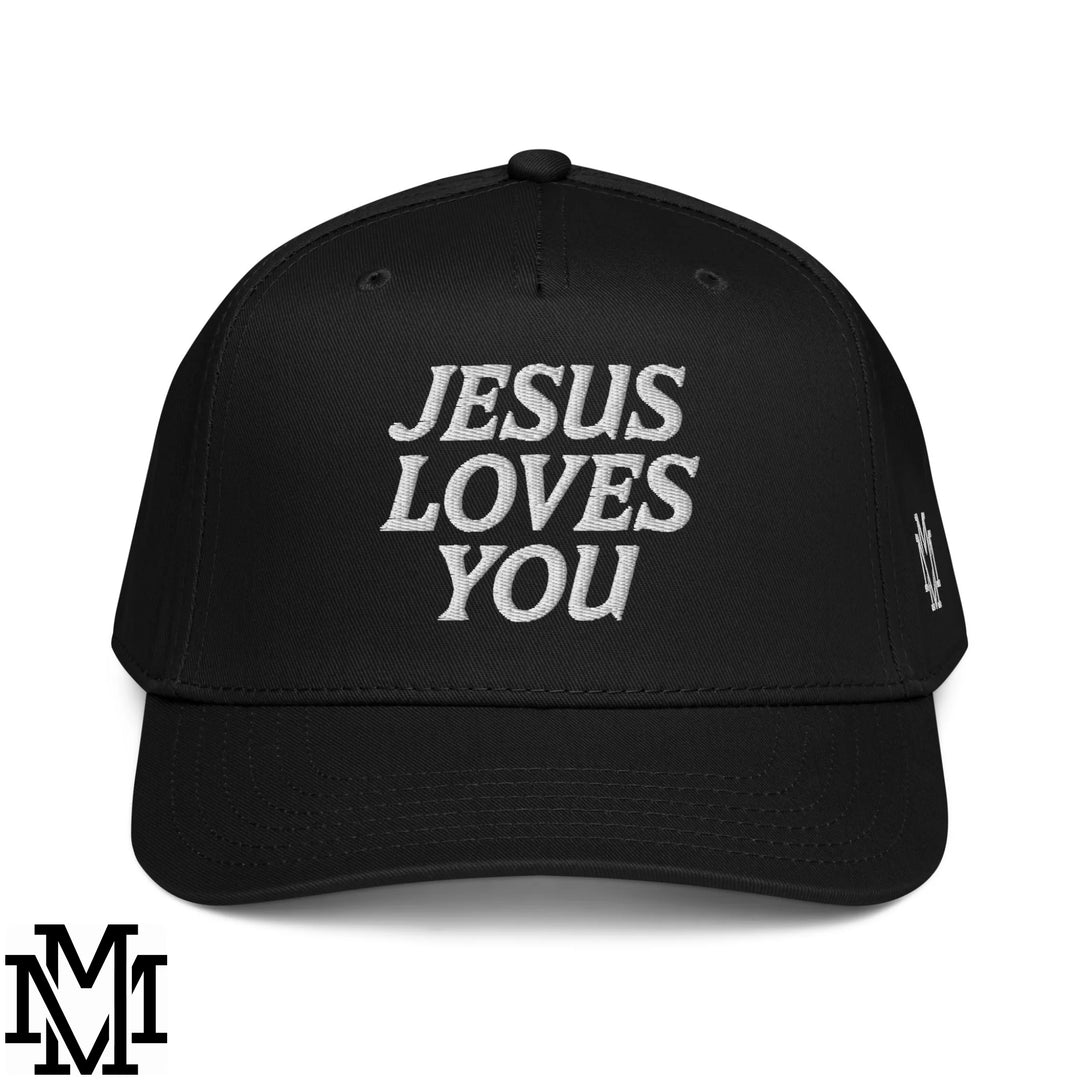 Jesus Loves You Embroidered Baseball Snapback Hat - Black