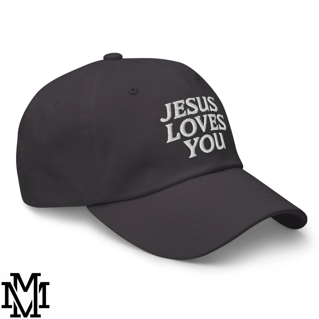 Jesus Loves You Embroidered Unstructured Dad Hat - Dark Grey