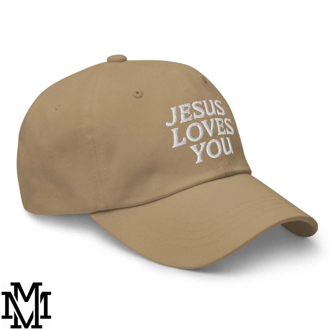 Jesus Loves You Embroidered Unstructured Dad Hat - Khaki