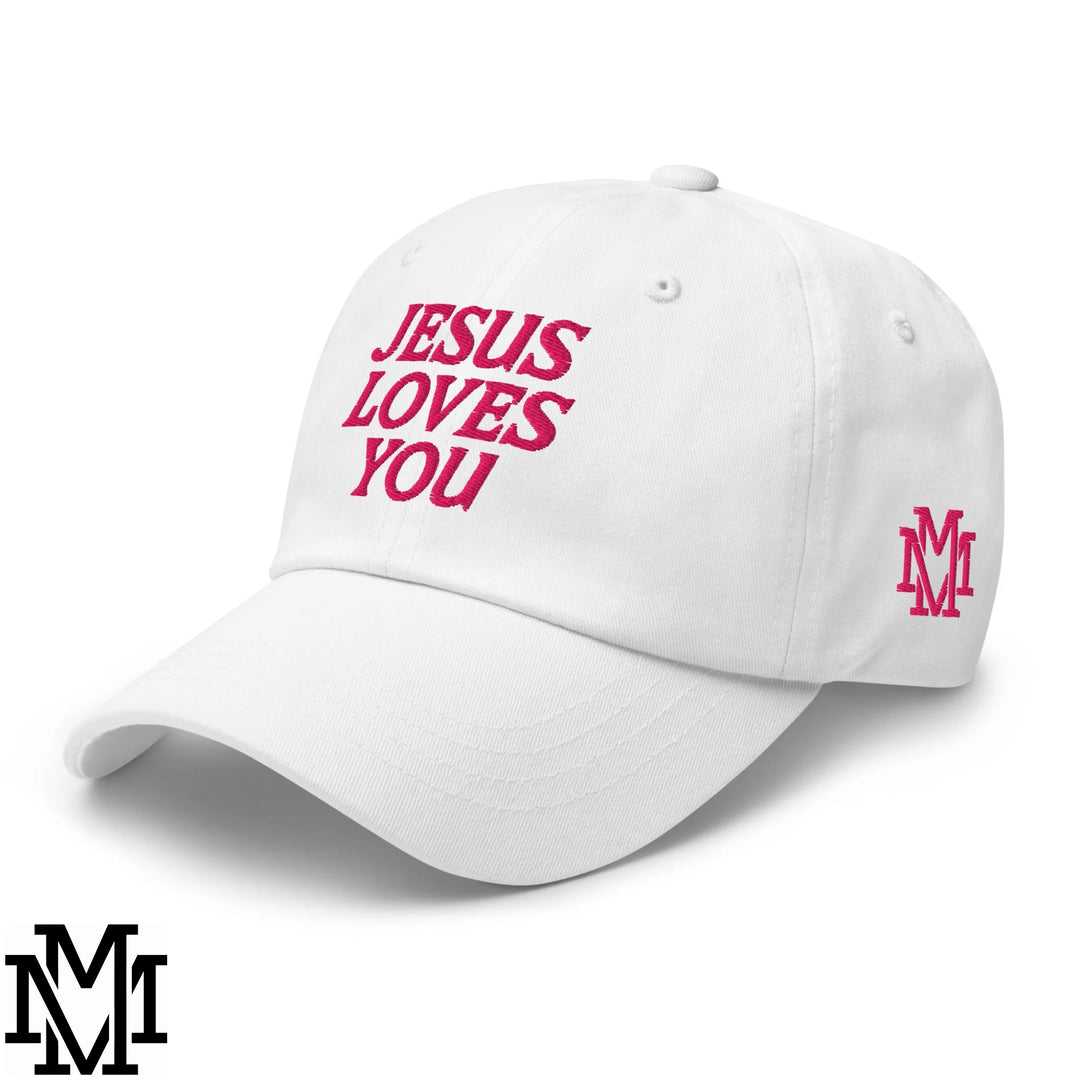 Jesus Loves You Embroidered Unstructured Dad Hat - White