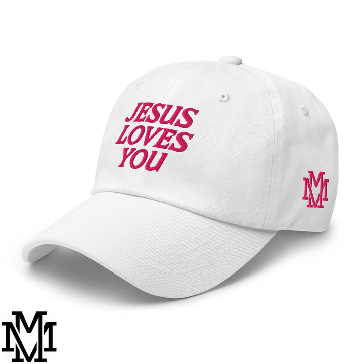 Jesus Loves You Embroidered Unstructured Dad Hat - White