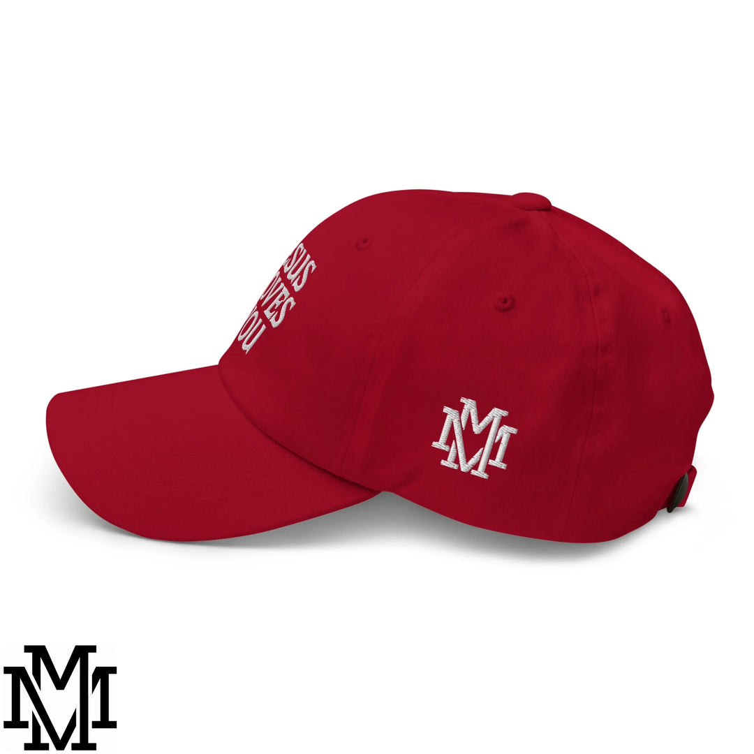 Jesus Loves You Embroidered Unstructured Dad Hat - Cranberry