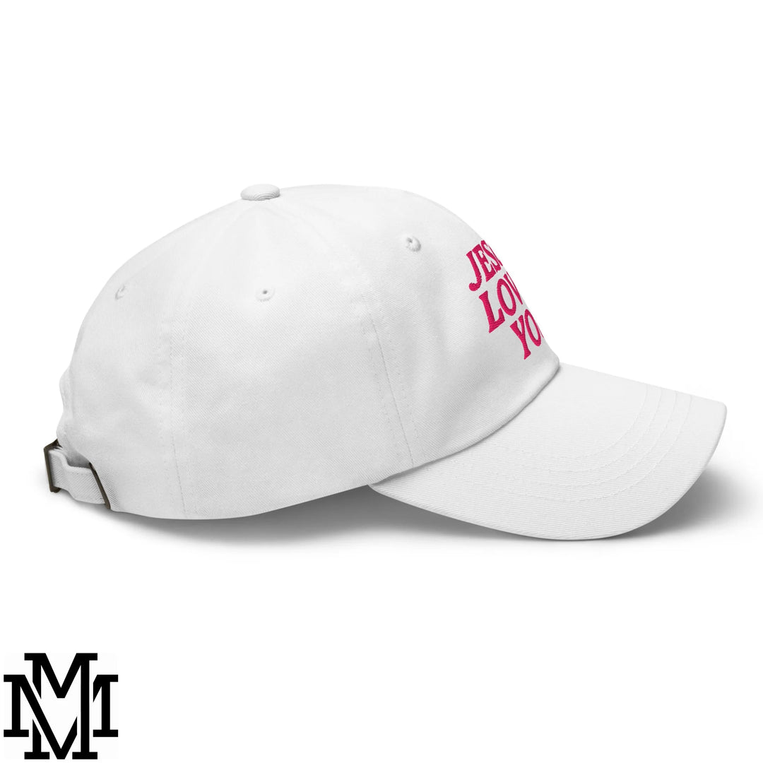 Jesus Loves You Embroidered Unstructured Dad Hat - White