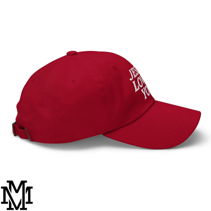 Jesus Loves You Embroidered Unstructured Dad Hat - Cranberry