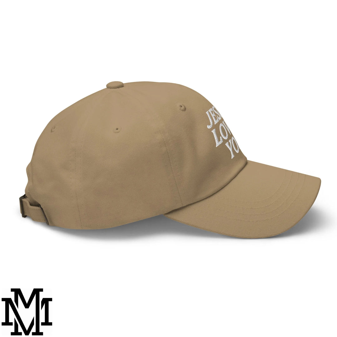 Jesus Loves You Embroidered Unstructured Dad Hat - Khaki