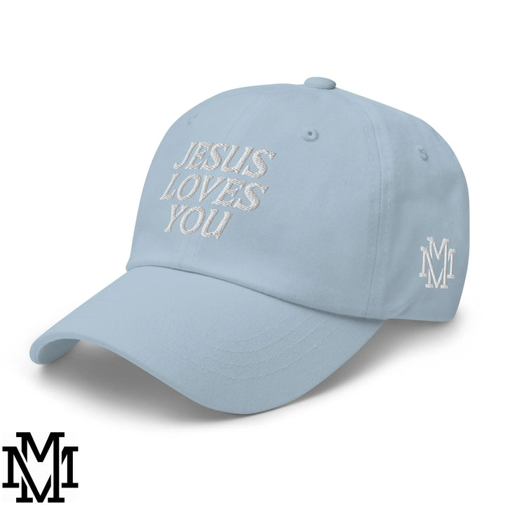 Jesus Loves You Embroidered Unstructured Dad Hat - Light Blue