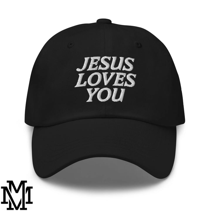 Jesus Loves You Embroidered Unstructured Dad Hat - Black
