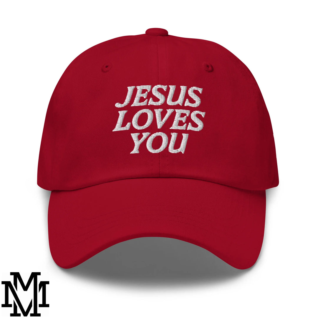 Jesus Loves You Embroidered Unstructured Dad Hat - Cranberry