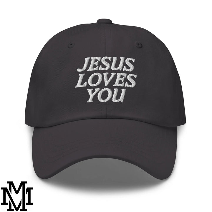 Jesus Loves You Embroidered Unstructured Dad Hat - Dark Grey
