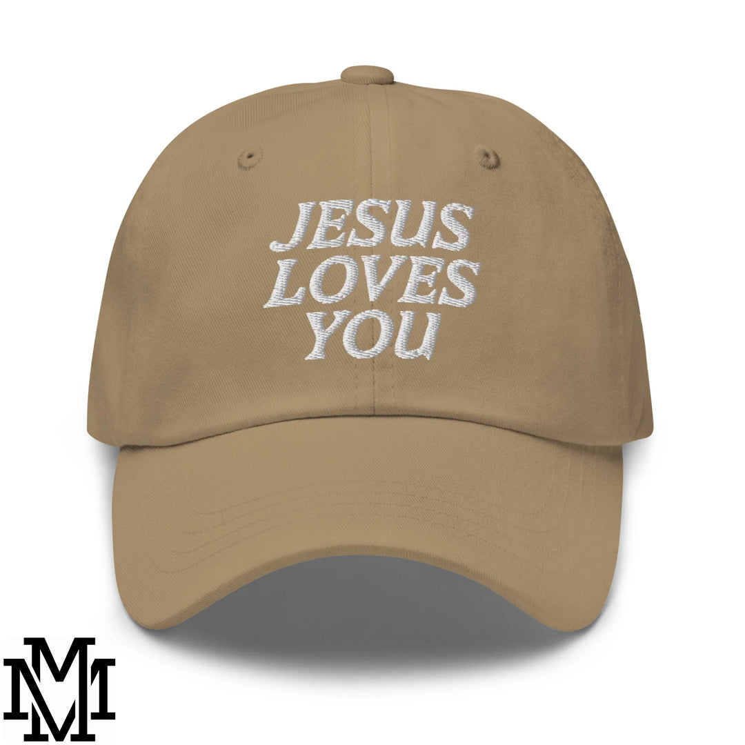 Jesus Loves You Embroidered Unstructured Dad Hat - Khaki