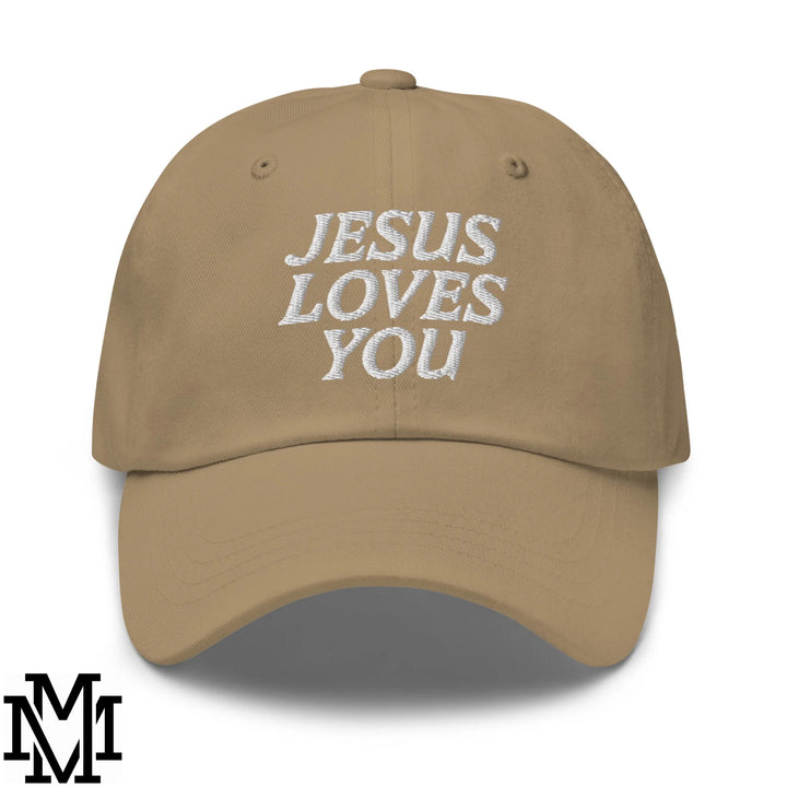 Jesus Loves You Embroidered Unstructured Dad Hat - Khaki