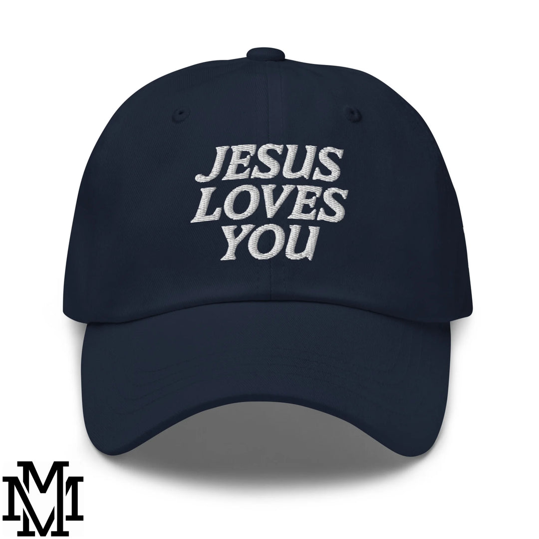 Jesus Loves You Embroidered Unstructured Dad Hat - Navy