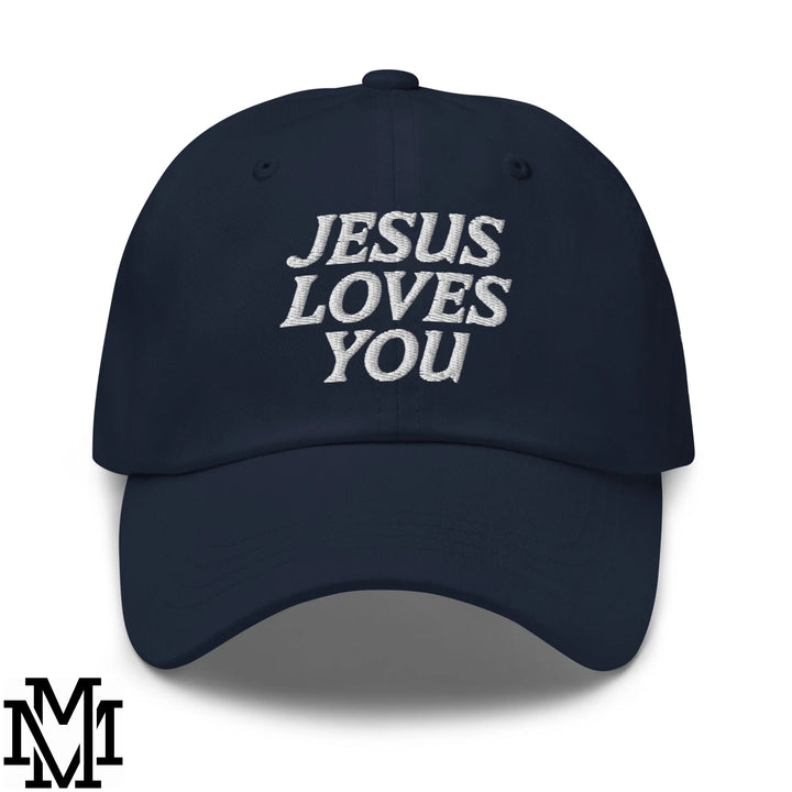 Jesus Loves You Embroidered Unstructured Dad Hat - Navy