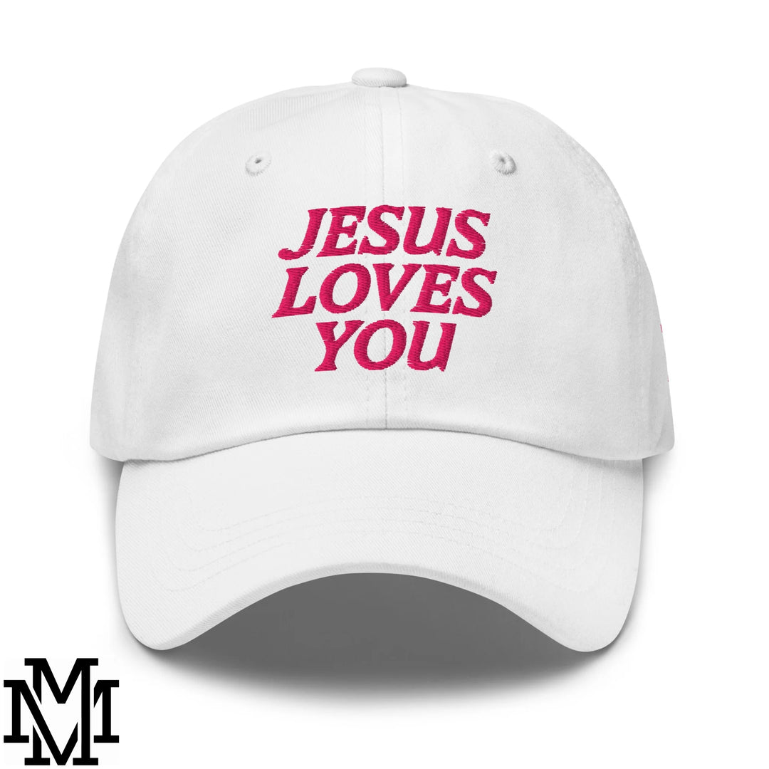 Jesus Loves You Embroidered Unstructured Dad Hat - White