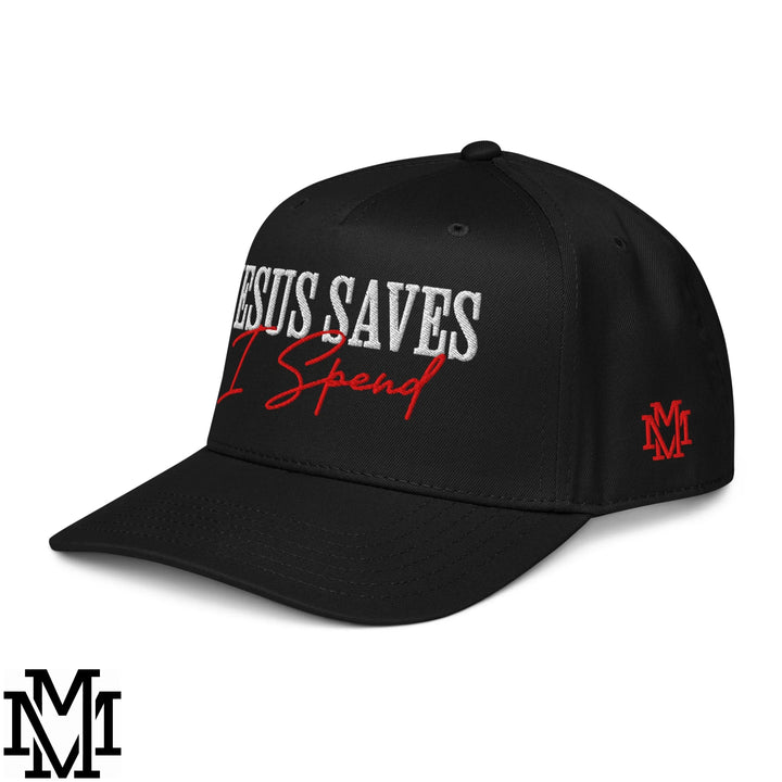 Jesus Saves I Spend Embroidered Baseball Snapback Hat - Black