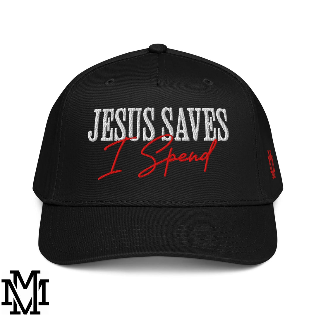 Jesus Saves I Spend Embroidered Baseball Snapback Hat - Black