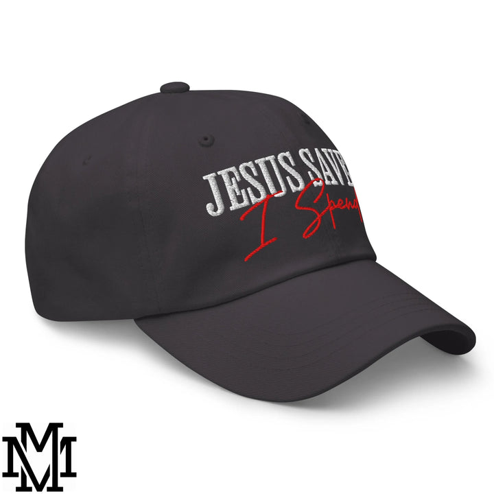 Jesus Saves I Spend Embroidered Unstructured Dad Hat - Dark Grey