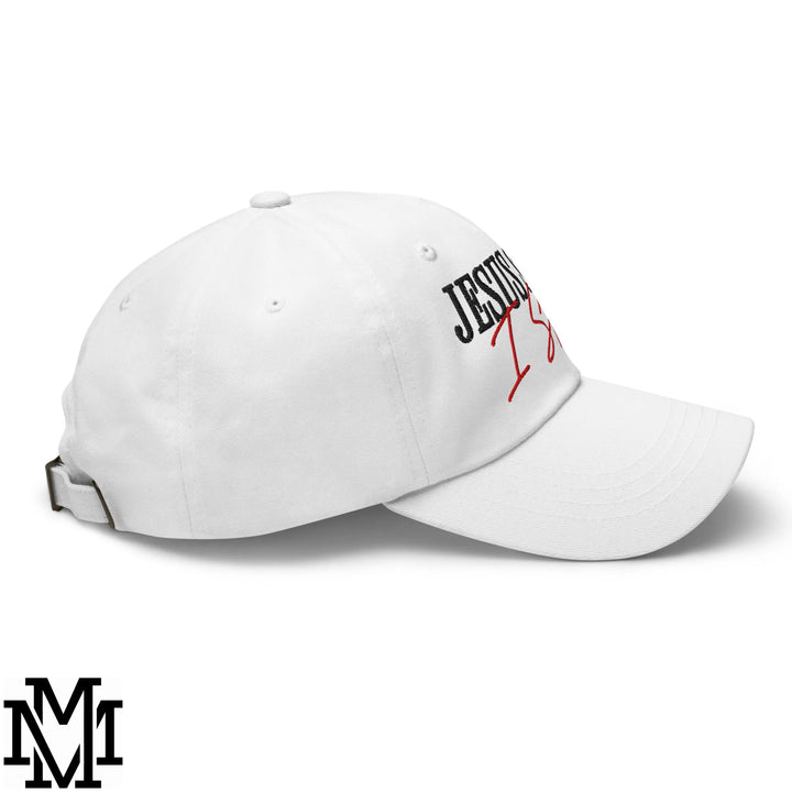 Jesus Saves I Spend Embroidered Unstructured Dad Hat - White