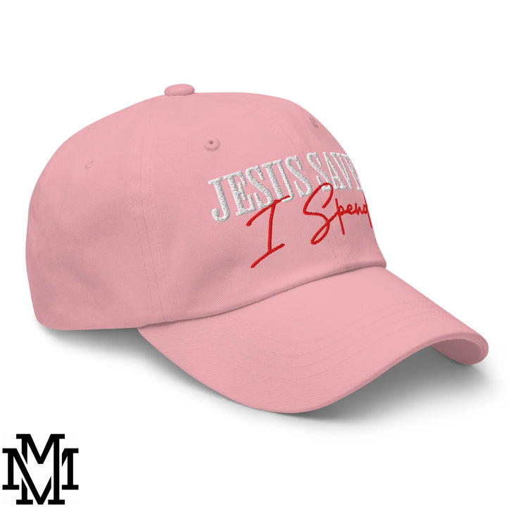 Jesus Saves I Spend Embroidered Unstructured Dad Hat - Pink