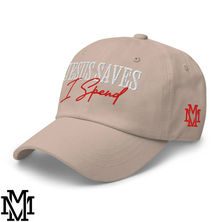 Jesus Saves I Spend Embroidered Unstructured Dad Hat - Stone