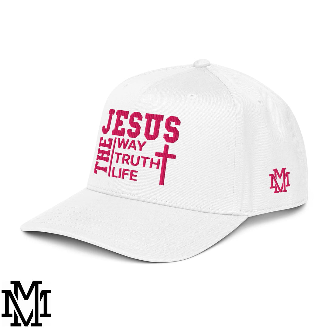 Jesus The Way The Truth The Life Embroidered Baseball Snapback Hat - White