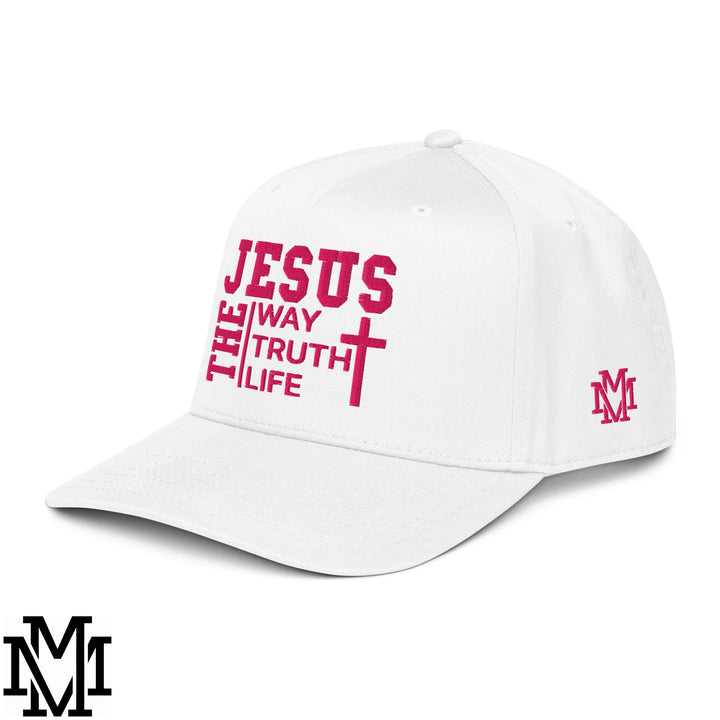 Jesus The Way The Truth The Life Embroidered Baseball Snapback Hat - White