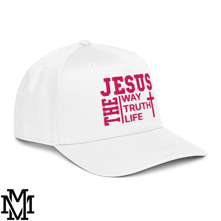 Jesus The Way The Truth The Life Embroidered Baseball Snapback Hat - White