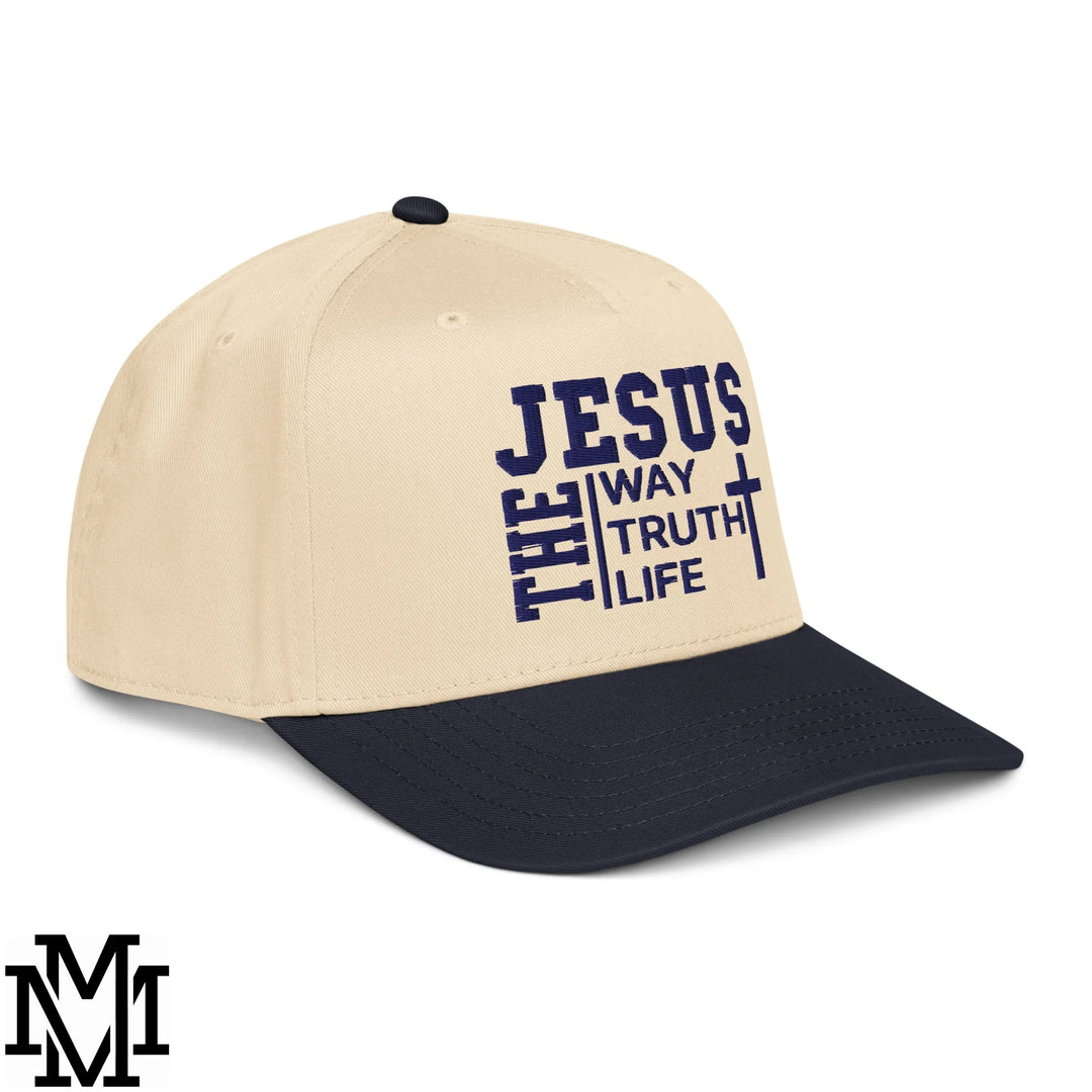 Jesus The Way The Truth The Life Embroidered Baseball Snapback Hat - Navy Natural