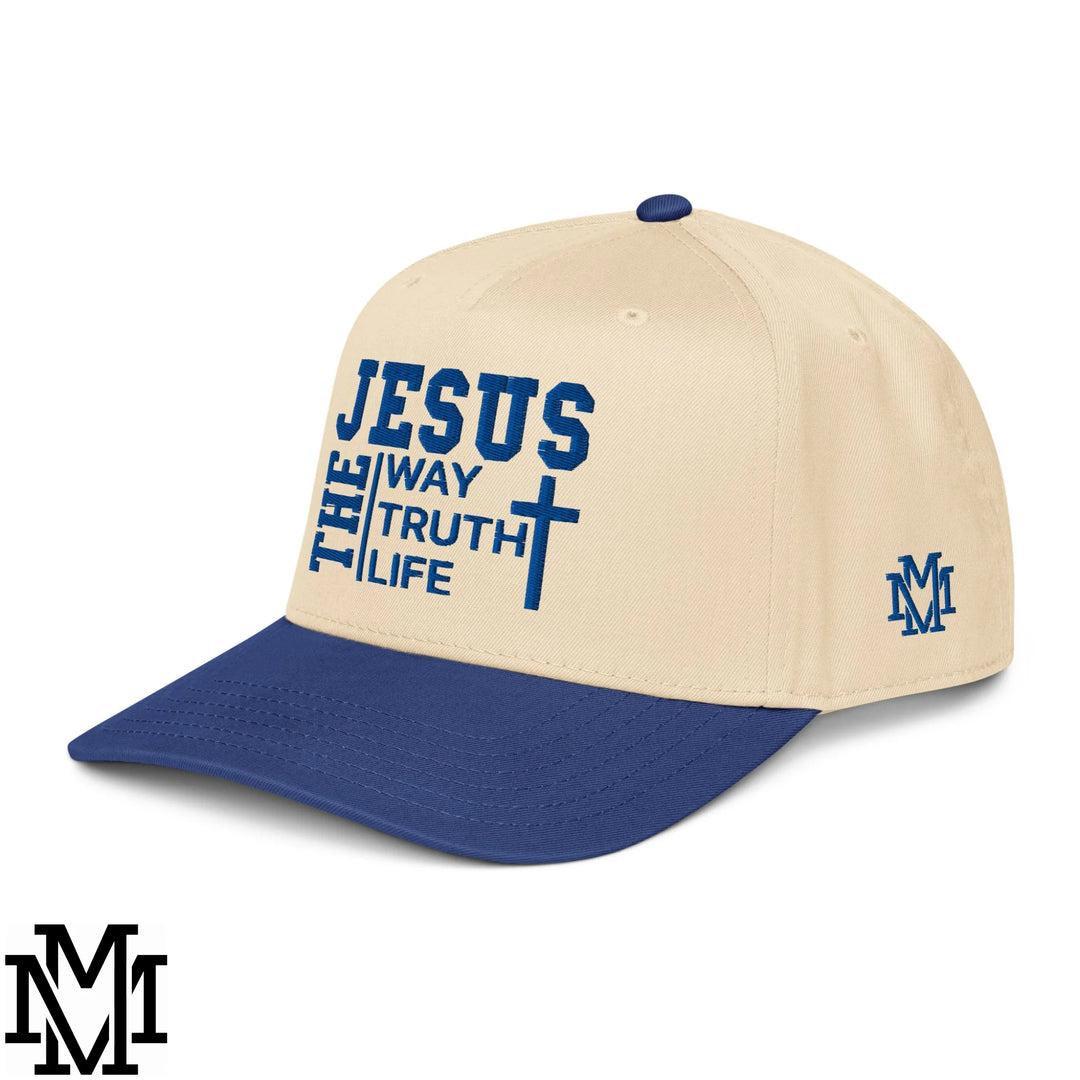 Jesus The Way The Truth The Life Embroidered Baseball Snapback Hat - Royal Natural