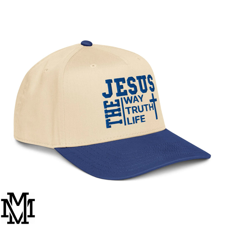 Jesus The Way The Truth The Life Embroidered Baseball Snapback Hat - Royal Natural