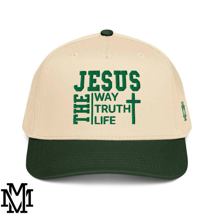 Jesus The Way The Truth The Life Embroidered Baseball Snapback Hat - Dark Green Natural