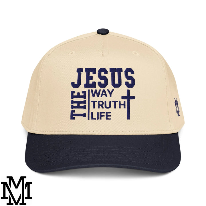 Jesus The Way The Truth The Life Embroidered Baseball Snapback Hat - Navy Natural