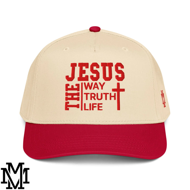 Jesus The Way The Truth The Life Embroidered Baseball Snapback Hat - Red Natural