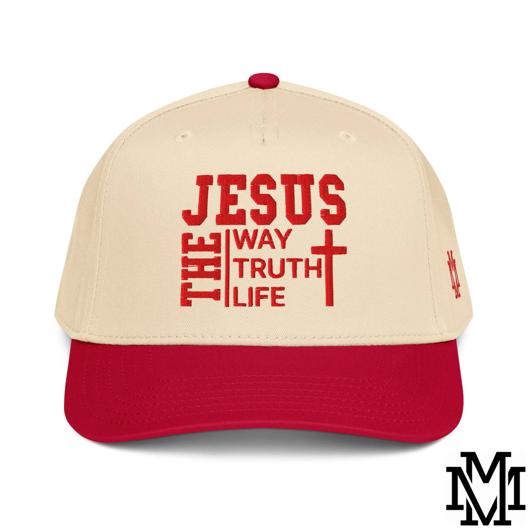 Jesus The Way The Truth The Life Embroidered Baseball Snapback Hat - Red Natural