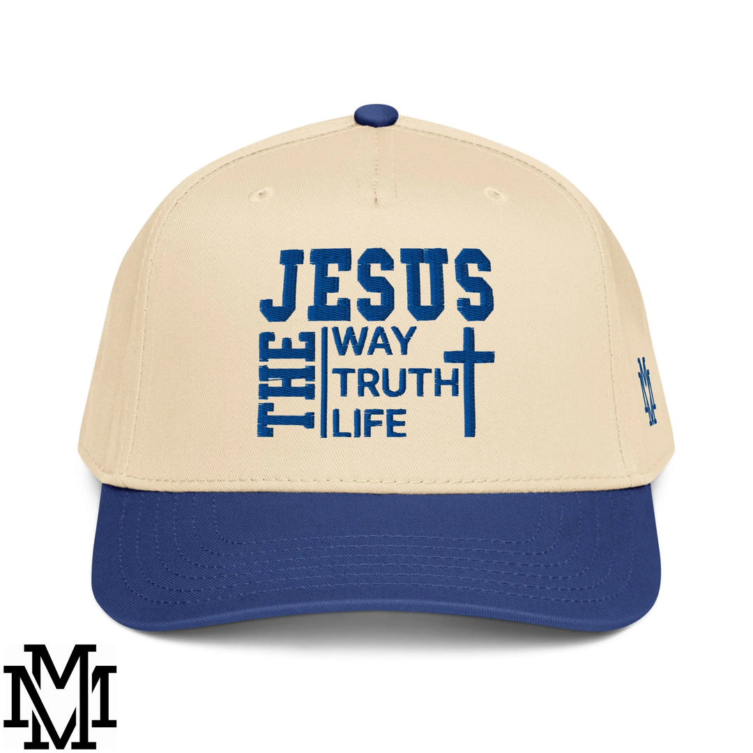 Jesus The Way The Truth The Life Embroidered Baseball Snapback Hat - Royal Natural