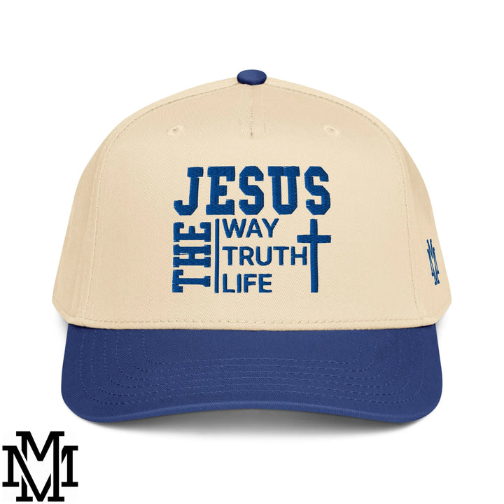 Jesus The Way The Truth The Life Embroidered Baseball Snapback Hat - Royal Natural